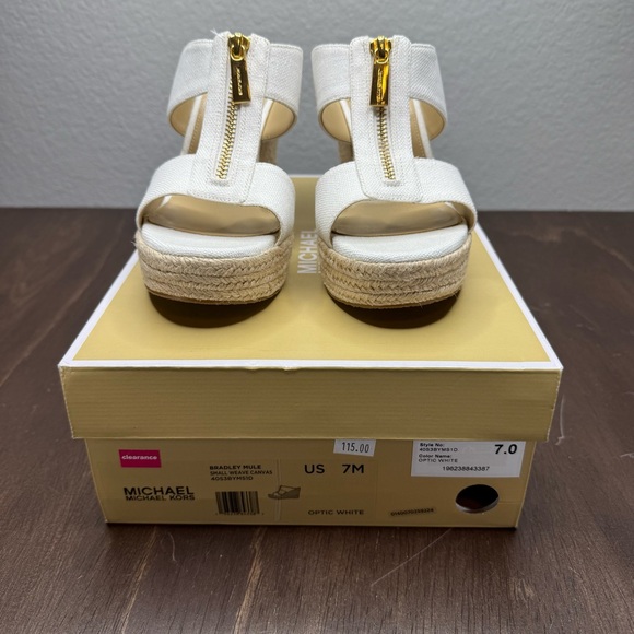 Michael Kors Bradley Linen Blend Canvas Wedge White Sandal EUC Size 7 - Picture 2 of 10